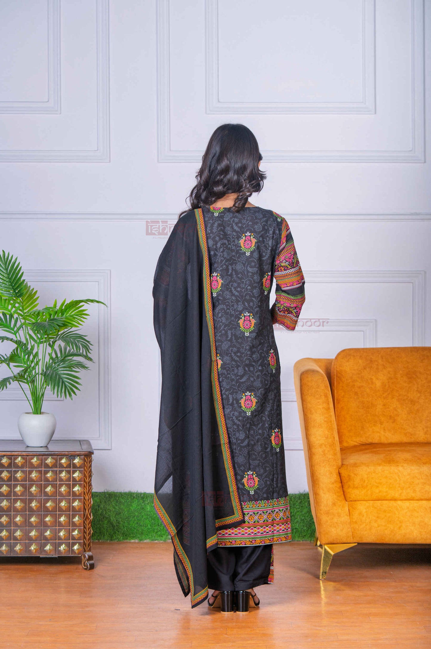 Saanjh 3 Piece Stitched Suit Set with Dupatta 3 - black