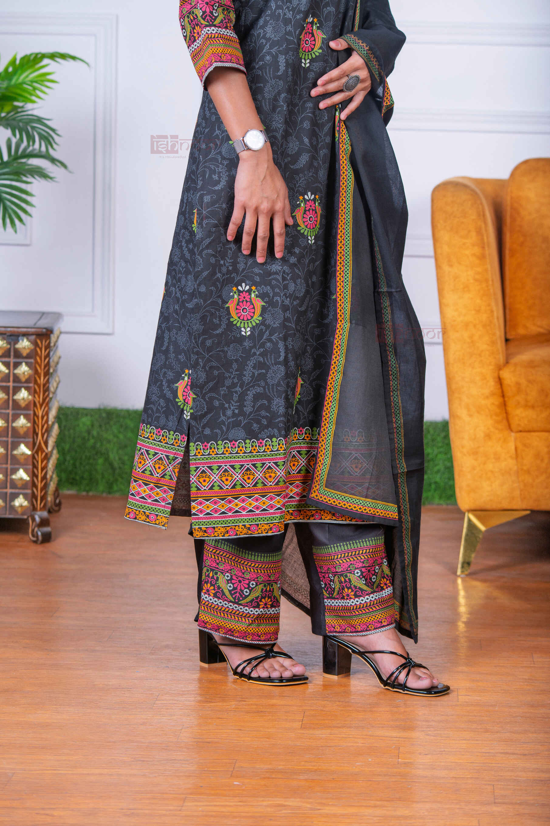 Saanjh 3 Piece Stitched Suit Set with Dupatta 3 - black