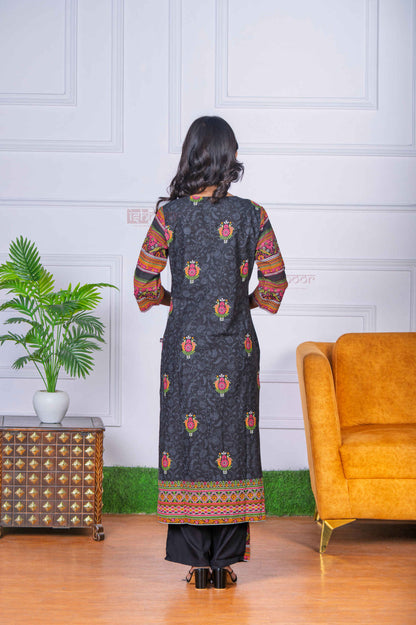 Saanjh 3 Piece Stitched Suit Set with Dupatta 3 - black