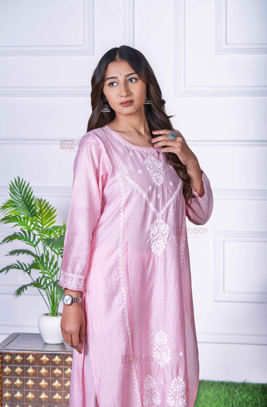 Aayat Premium Chanderi Chikankari Kurta Set