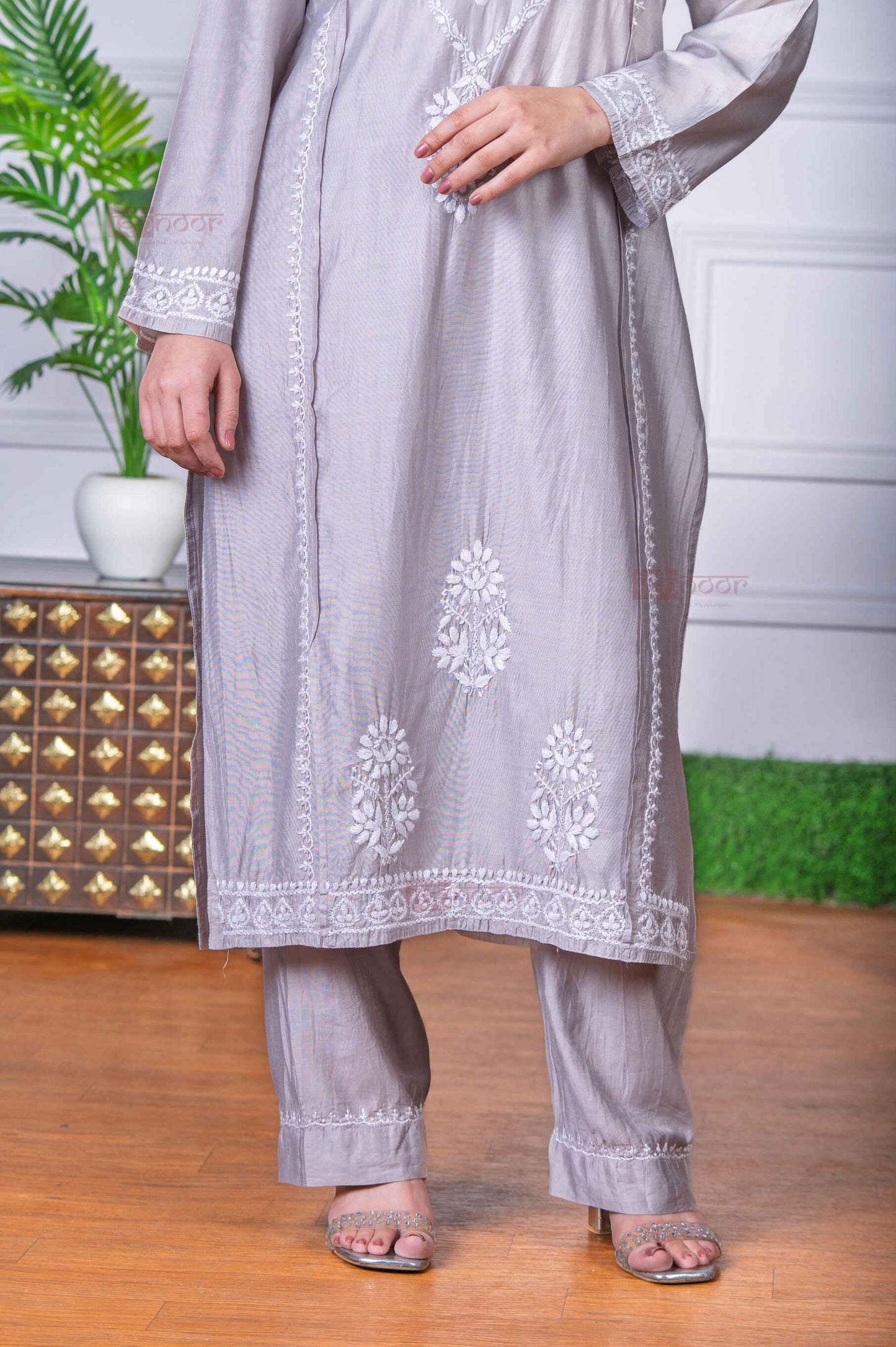 Aayat Premium Chanderi Chikankari Kurta Set