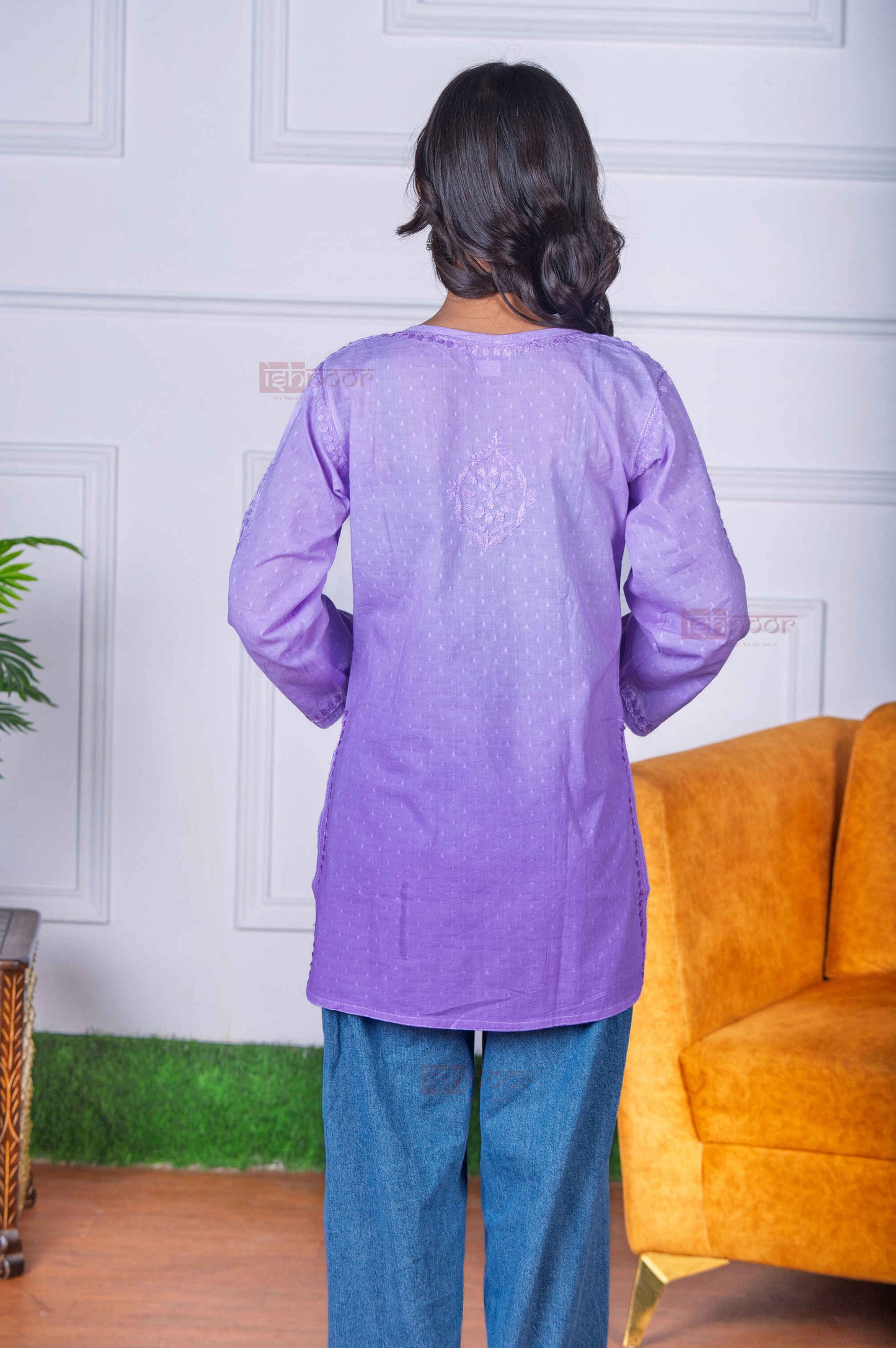 Aayat Short Dobby Cotton Chikankari Kurti - lavender