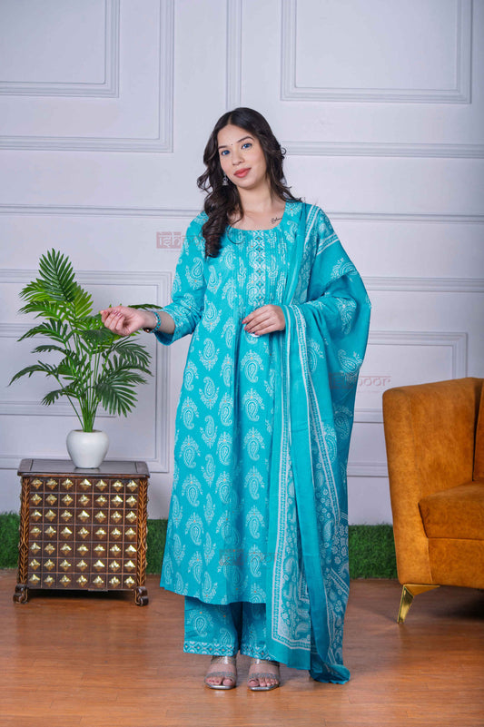 Saanjh Bandhej Print 3 Piece Stitched Suit Set with Dupatta 3 - mint-green