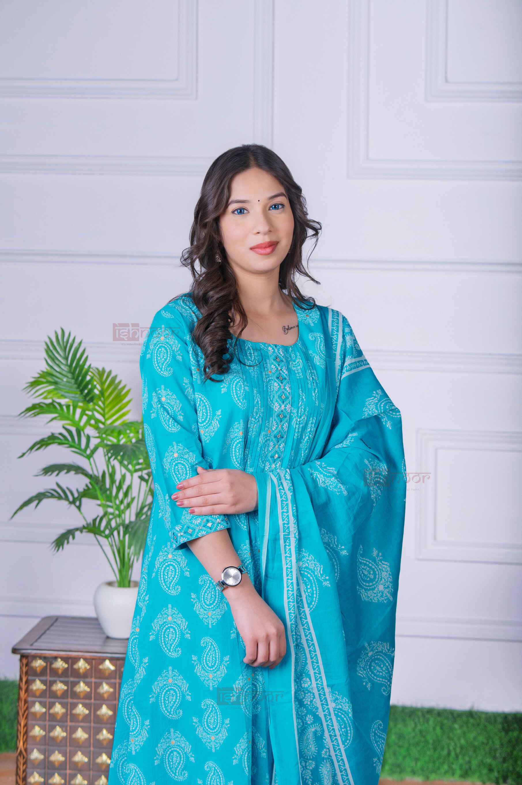 Saanjh Bandhej Print 3 Piece Stitched Suit Set with Dupatta 3 - mint-green