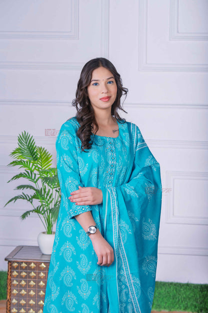 Saanjh Bandhej Print 3 Piece Stitched Suit Set with Dupatta 3 - mint-green