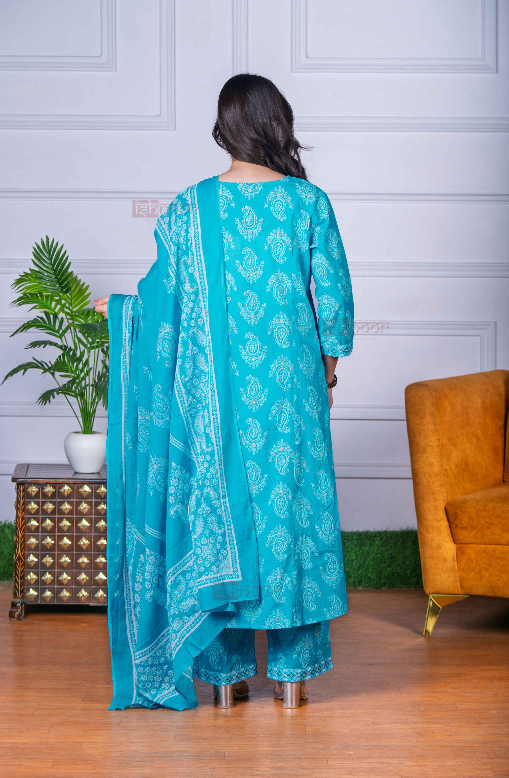 Saanjh Bandhej Print 3 Piece Stitched Suit Set with Dupatta 3 - mint-green