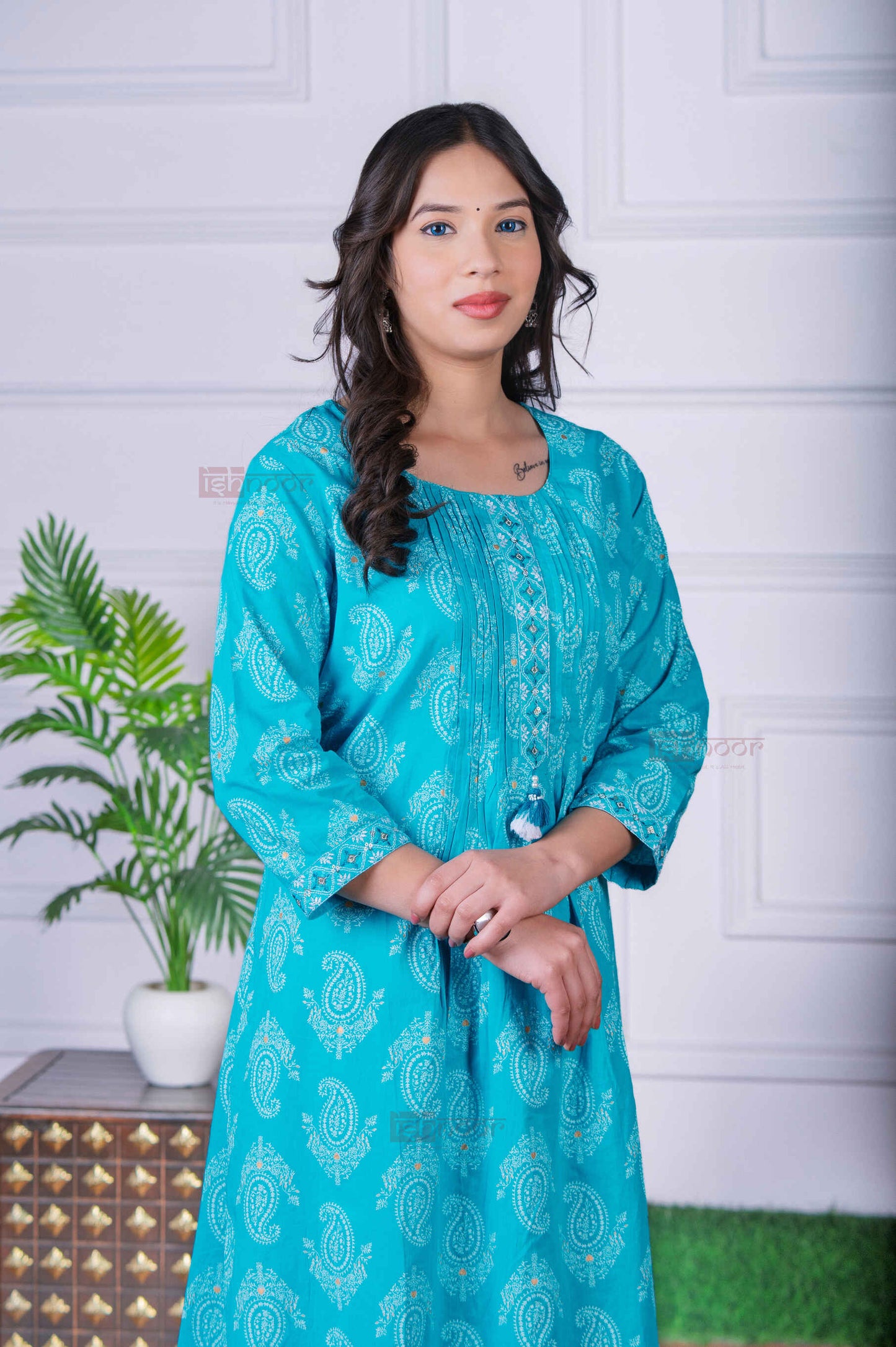 Saanjh Bandhej Print 3 Piece Stitched Suit Set with Dupatta 3 - mint-green