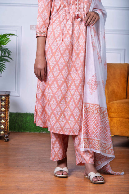 Saanjh Bandhej Print 3 Piece Stitched Suit Set with Dupatta 3 - soft-peach