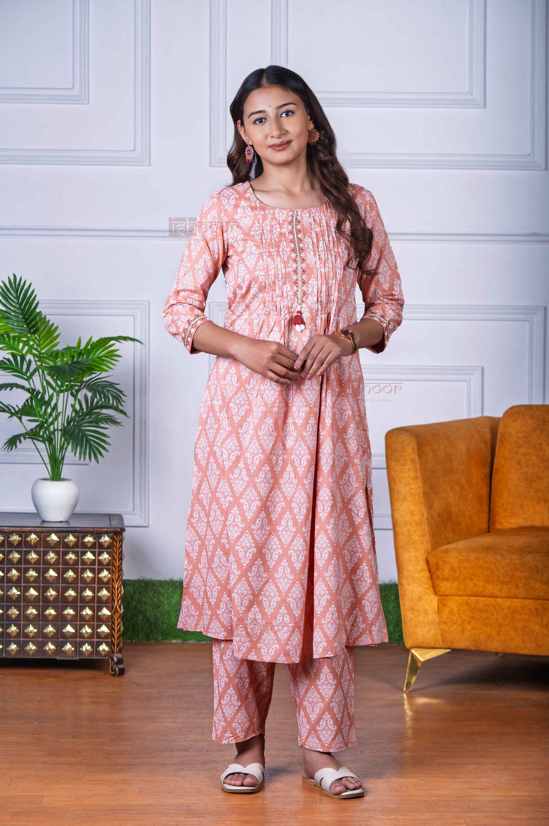 Saanjh Bandhej Print 3 Piece Stitched Suit Set with Dupatta 3 - soft-peach