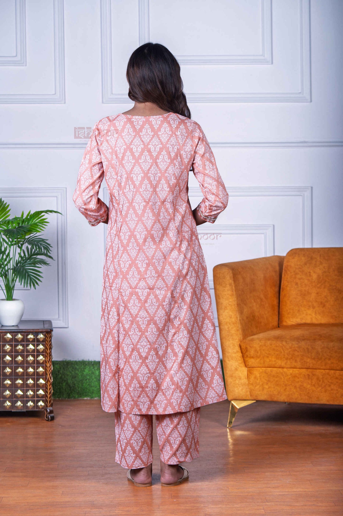Saanjh Bandhej Print 3 Piece Stitched Suit Set with Dupatta 3 - soft-peach