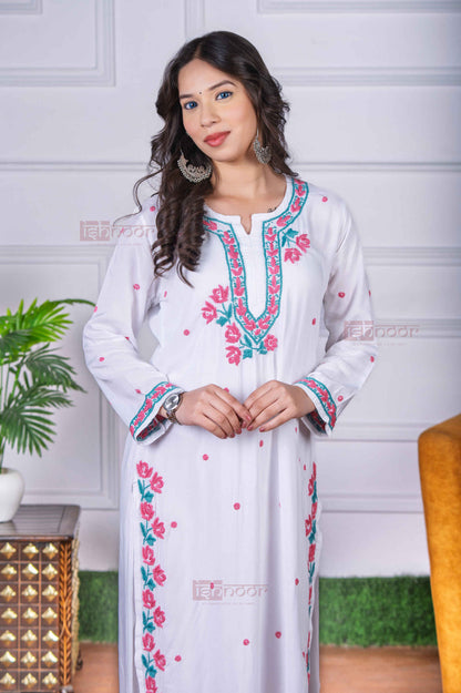 Aayat Modal Multi Color Chikankari Kurta Plazzo Set - white