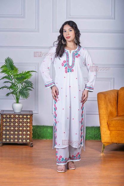 Aayat Modal Multi Color Chikankari Kurta Plazzo Set - white