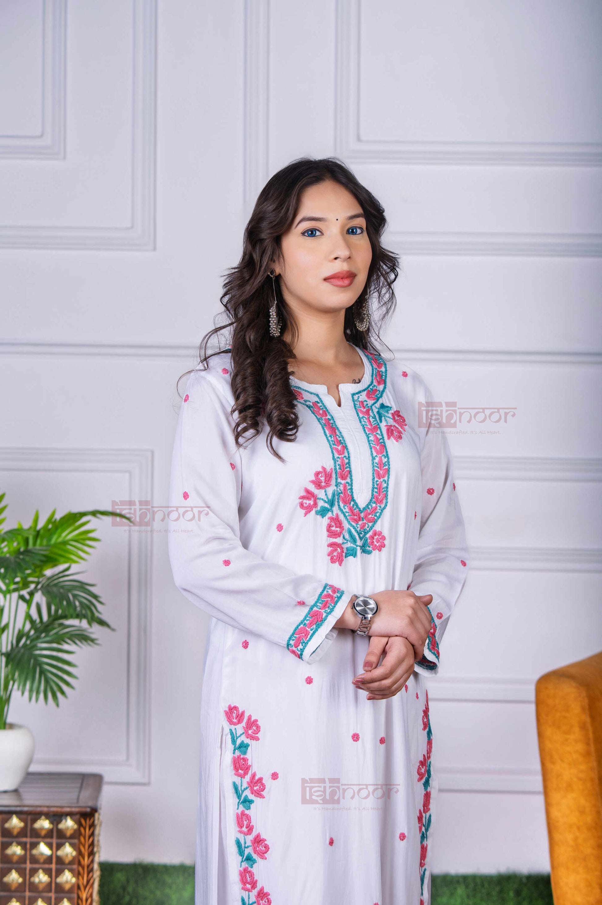 Aayat Modal Multi Color Chikankari Kurta Plazzo Set - white