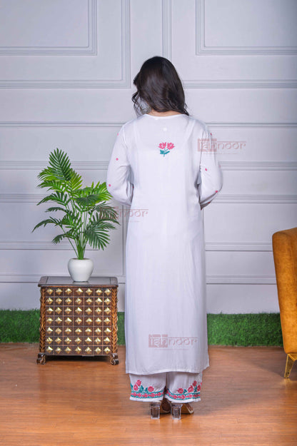 Aayat Modal Multi Color Chikankari Kurta Plazzo Set - white