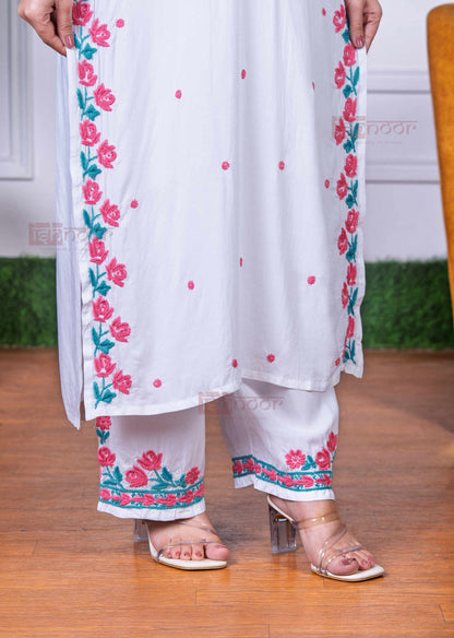 Aayat Modal Multi Color Chikankari Kurta Plazzo Set - white