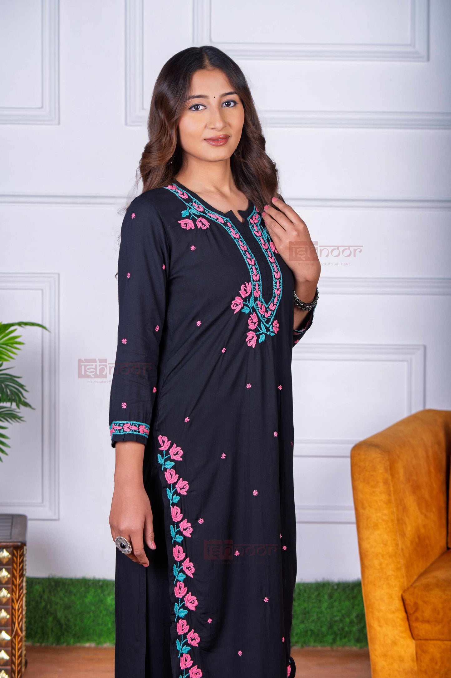 Aayat Modal Multi Color Chikankari Kurta Plazzo Set - black