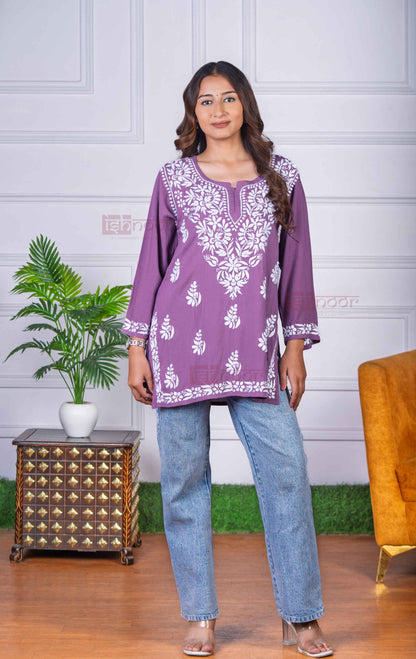 Aayat Modal Short Chikankari Kurti - orchid-purple