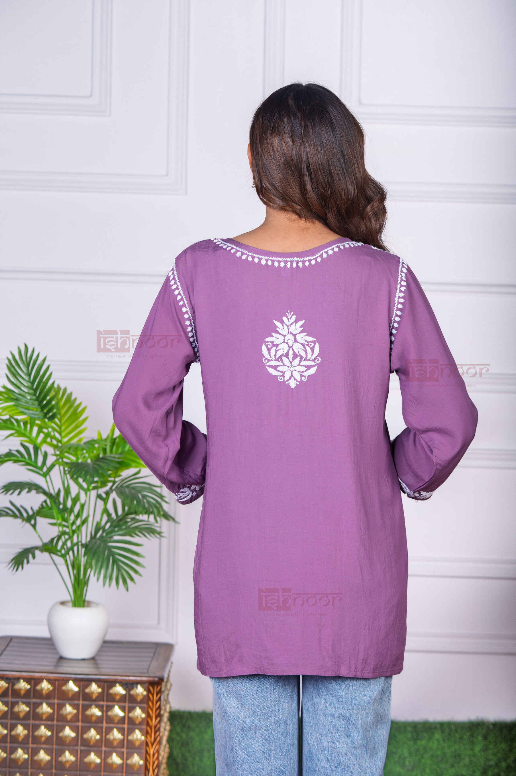 Aayat Modal Short Chikankari Kurti - orchid-purple