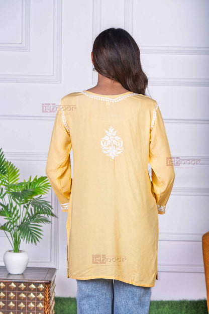 Aayat Modal Short Chikankari Kurti - butter-yellow