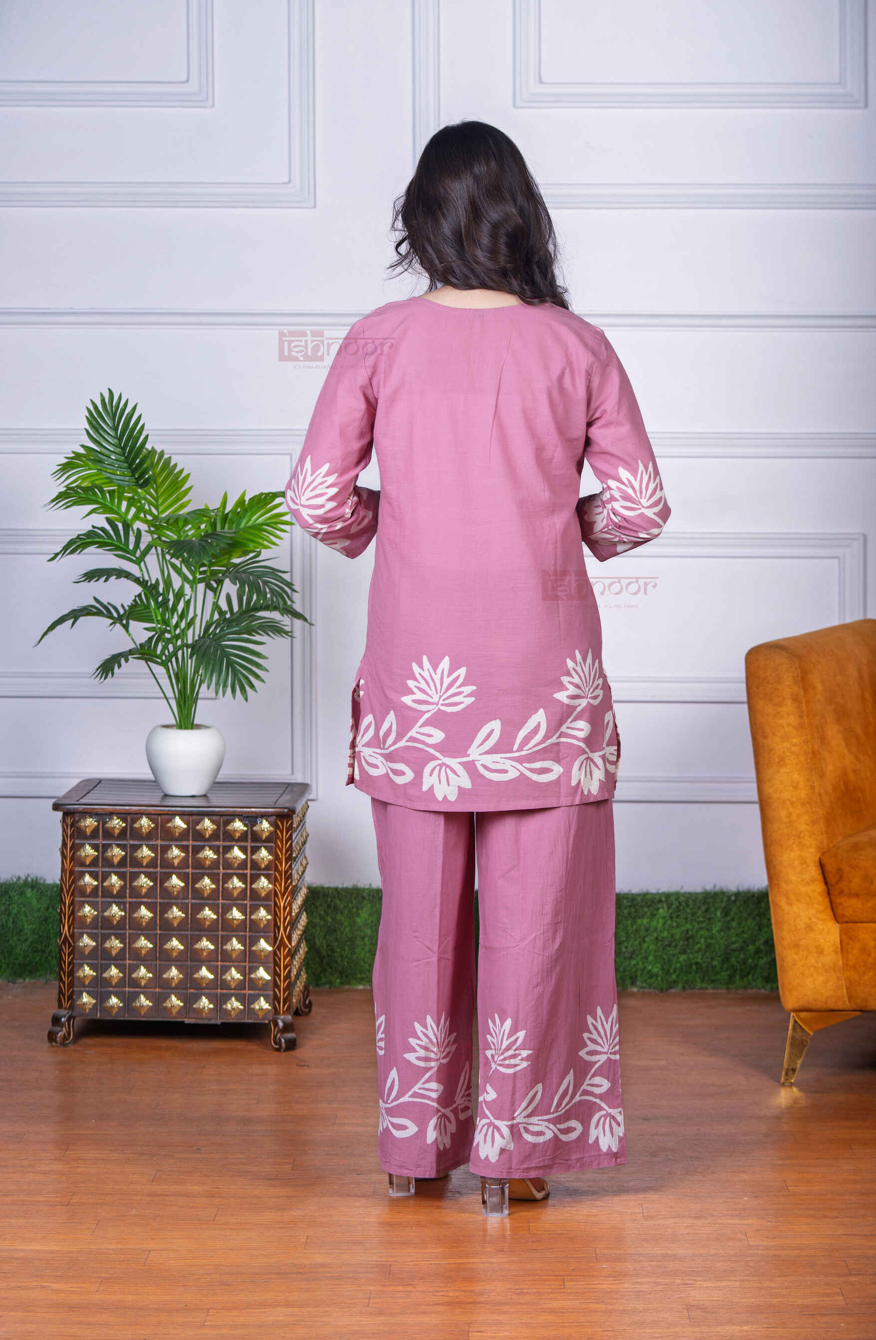 Saanjh Hand Block Pure Cotton Co-ord Set - blush-pink