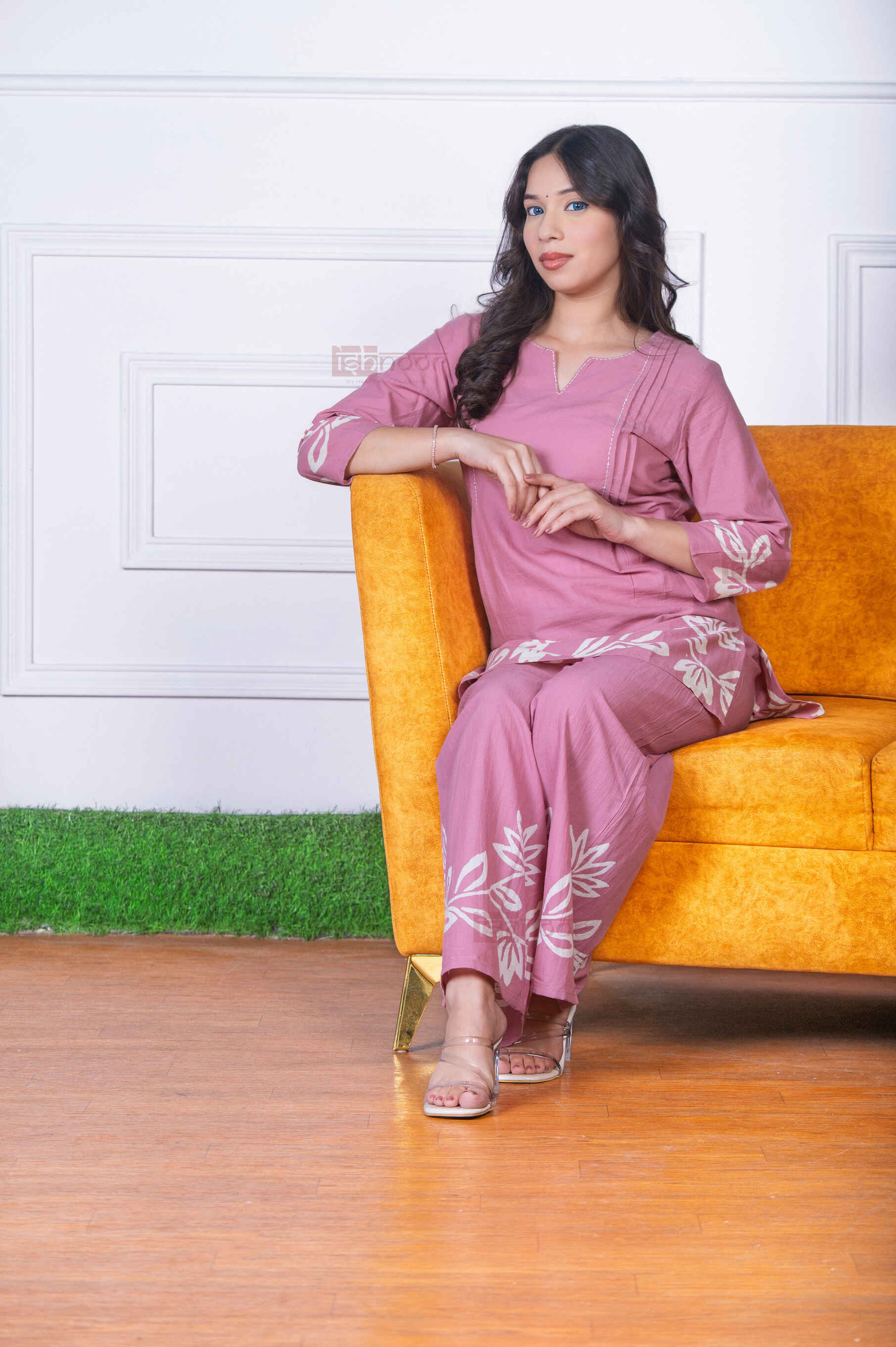 Saanjh Hand Block Pure Cotton Co-ord Set - blush-pink