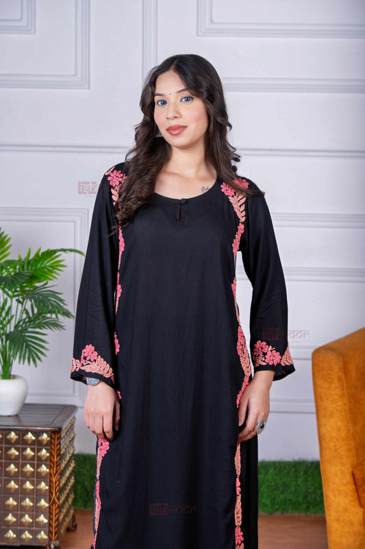Aayat Modal Multi Colour Long Chikankari Kurti - black