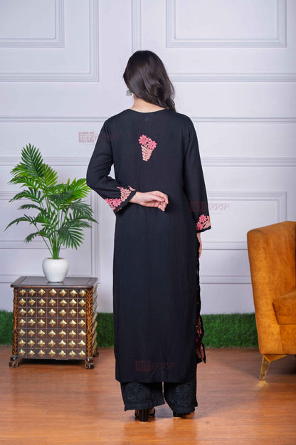 Aayat Modal Multi Colour Long Chikankari Kurti - black