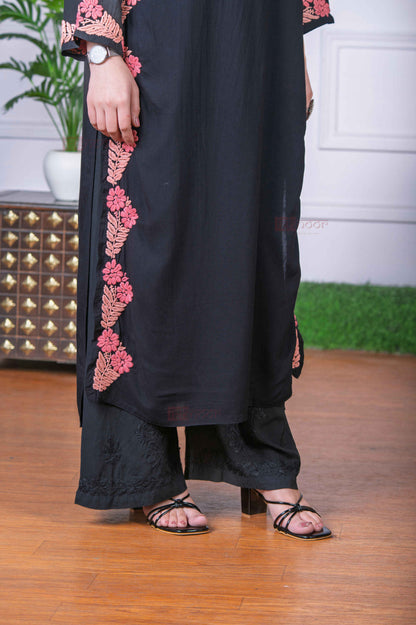 Aayat Modal Multi Colour Long Chikankari Kurti - black