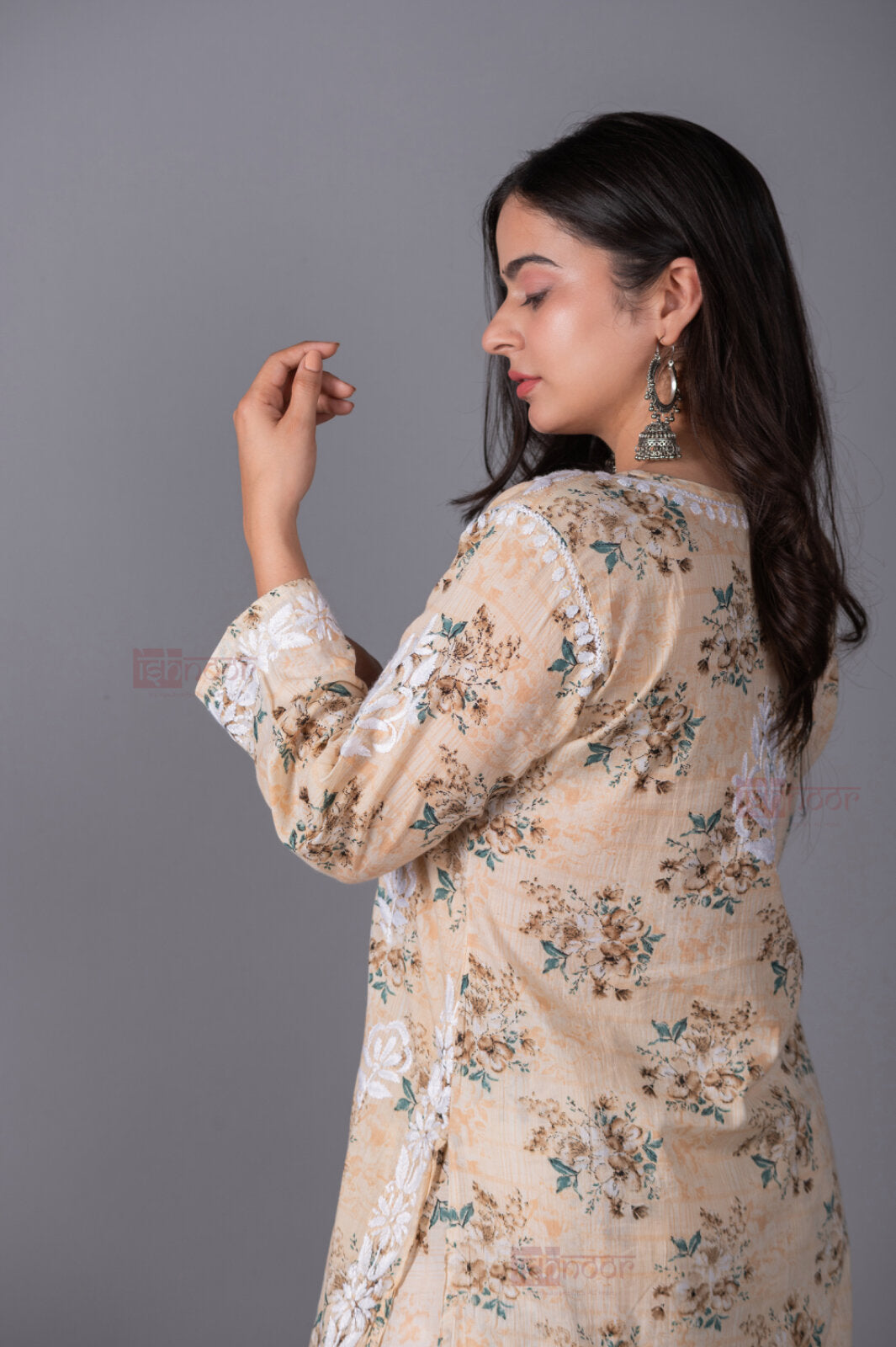 Meher Mul Cotton Chikankari Kurta Palazzo Set - cream