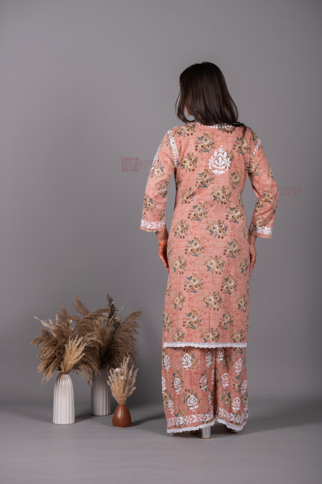 Meher Mul Cotton Chikankari Kurta Palazzo Set - rose-pink