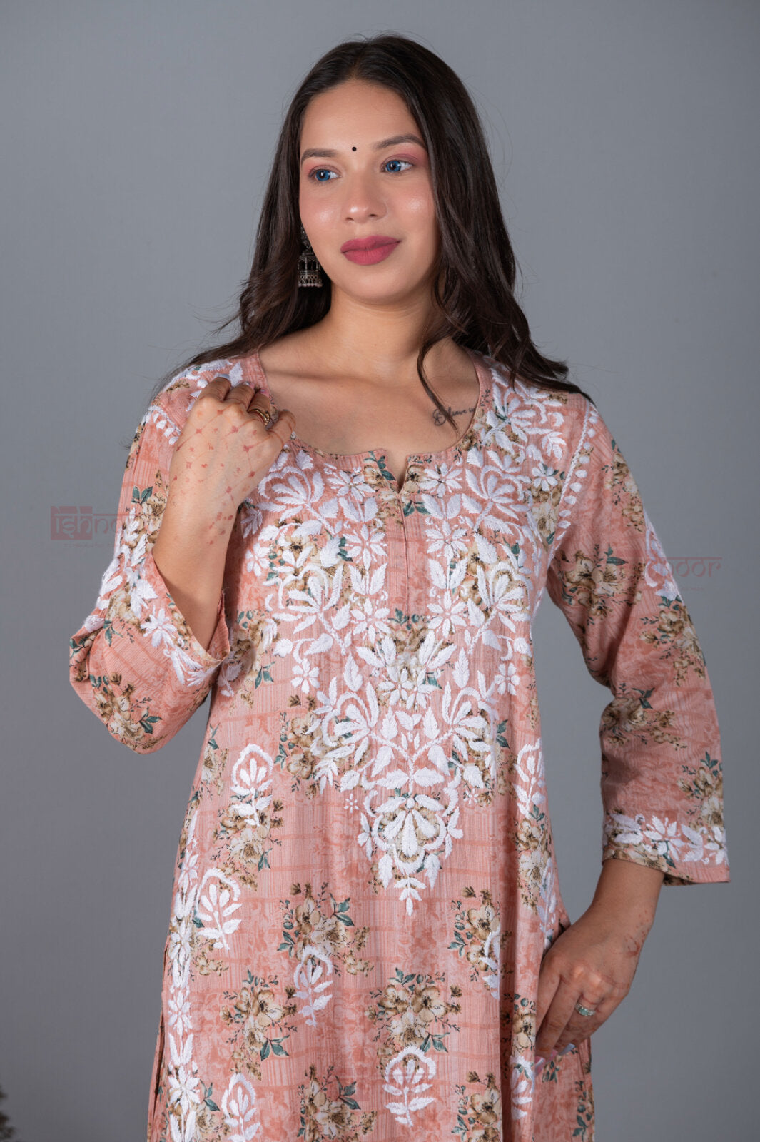 Meher Mul Cotton Chikankari Kurta Palazzo Set - rose-pink