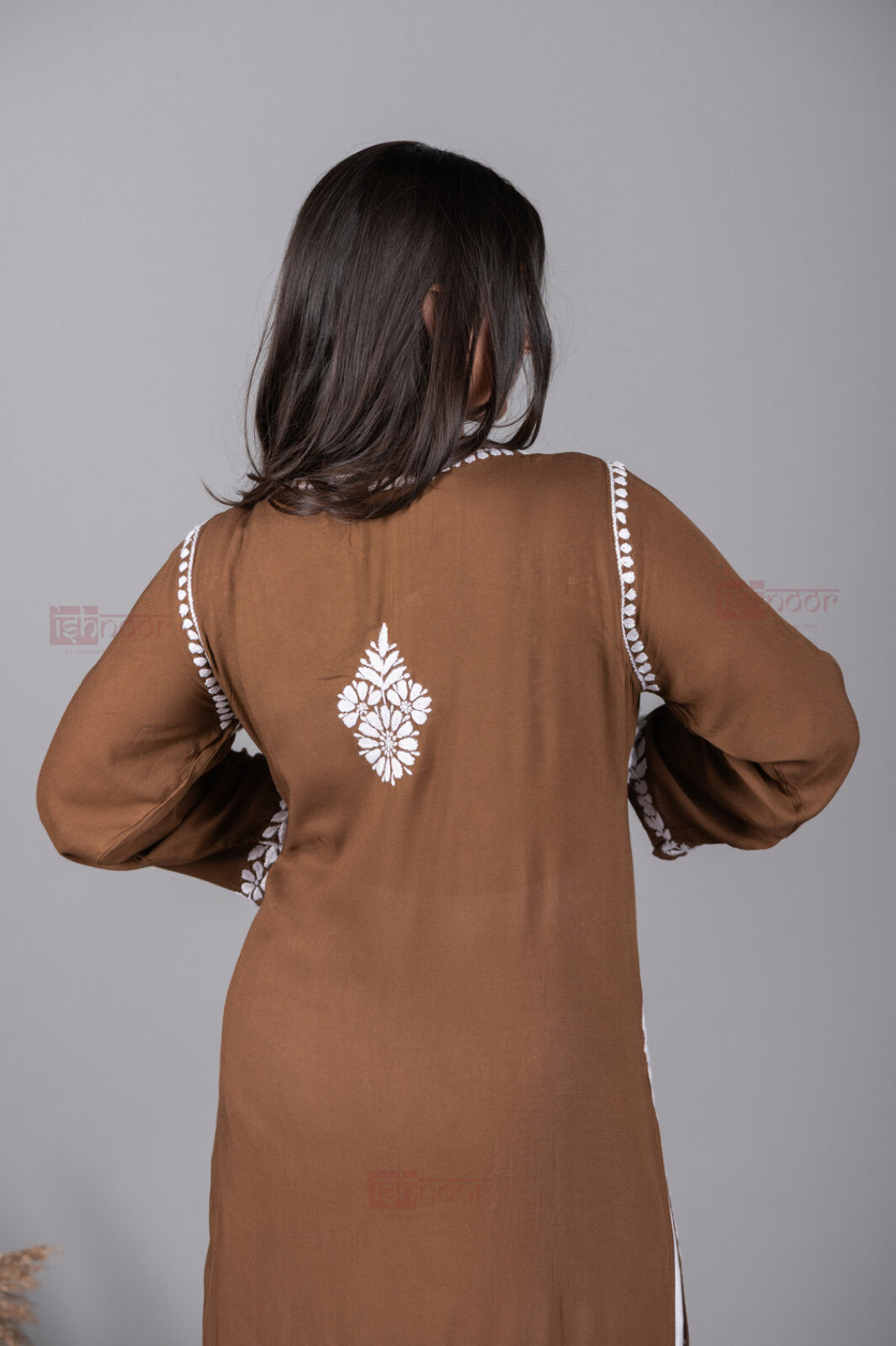 Meher Premium Modal Long Chikankari Kurti 2 - brown