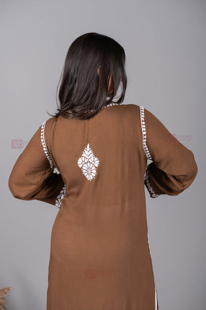 Meher Premium Modal Long Chikankari Kurti 2 - brown