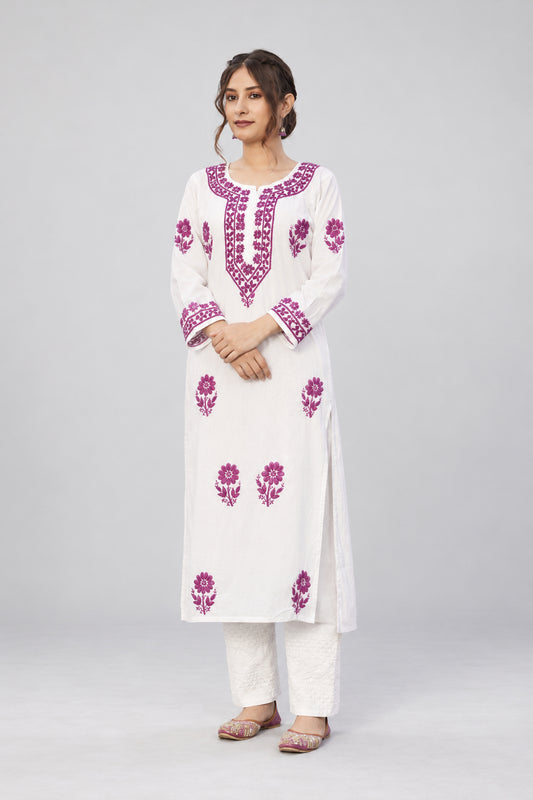 Falak Mul Cotton Long Chikankari Kurti