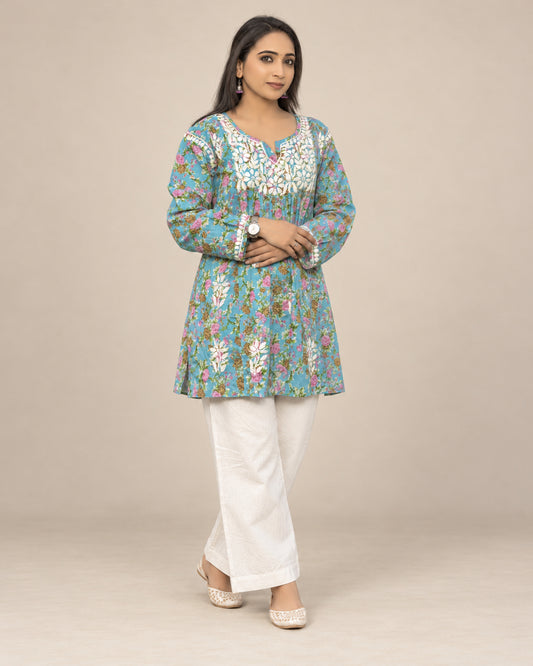 Falak Mul Cotton Short Chikankari Kurti
