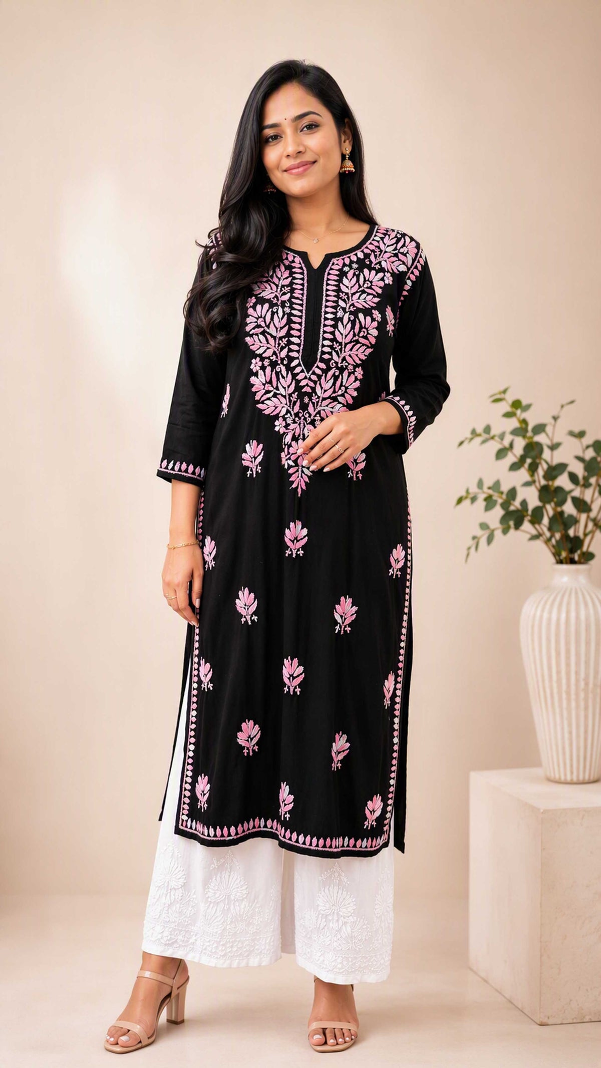Aayat Premium Rayon Multi Colour Long Chikankari Kurti