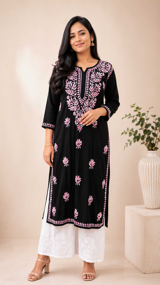 Aayat Premium Rayon Multi Colour Long Chikankari Kurti