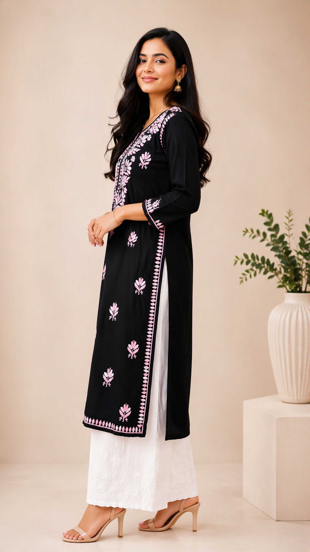 Aayat Premium Rayon Multi Colour Long Chikankari Kurti