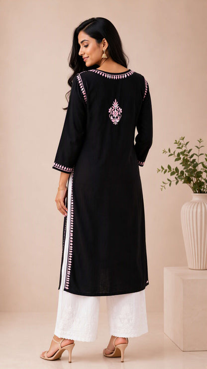 Aayat Premium Rayon Multi Colour Long Chikankari Kurti