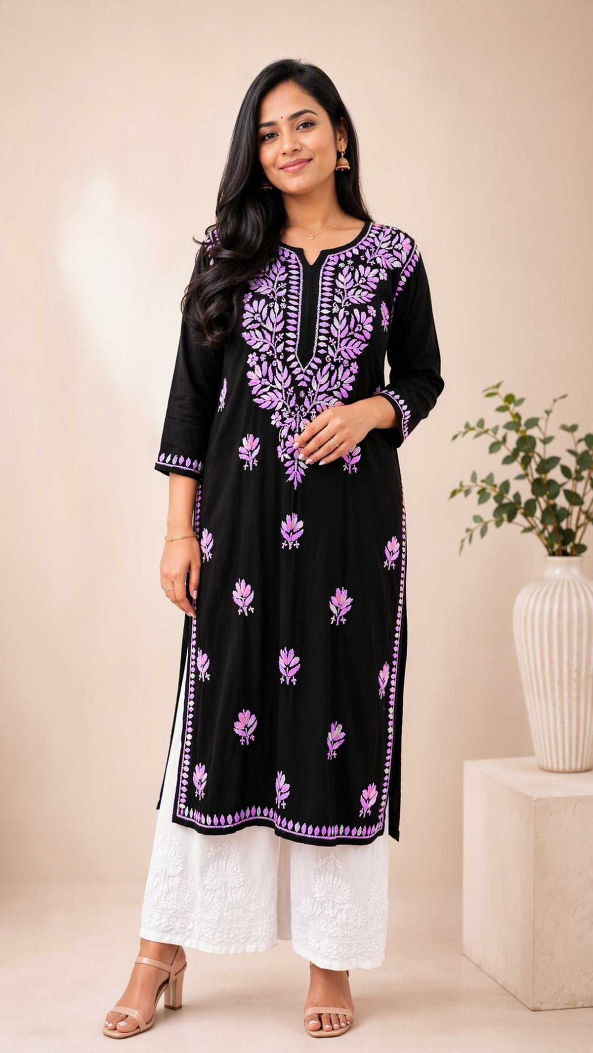 Aayat Premium Rayon Multi Colour Long Chikankari Kurti
