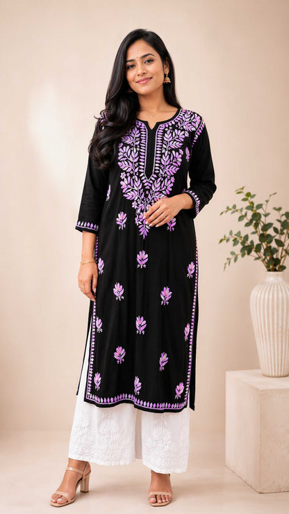 Aayat Premium Rayon Multi Colour Long Chikankari Kurti