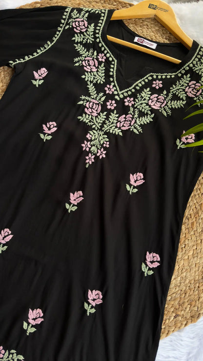 Aayat Rayon Multi Colour Short Chikankari Kurti