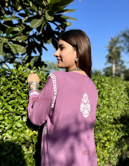 Ishra Modal Chikankari Kurta Plazzo Set - orchid-purple