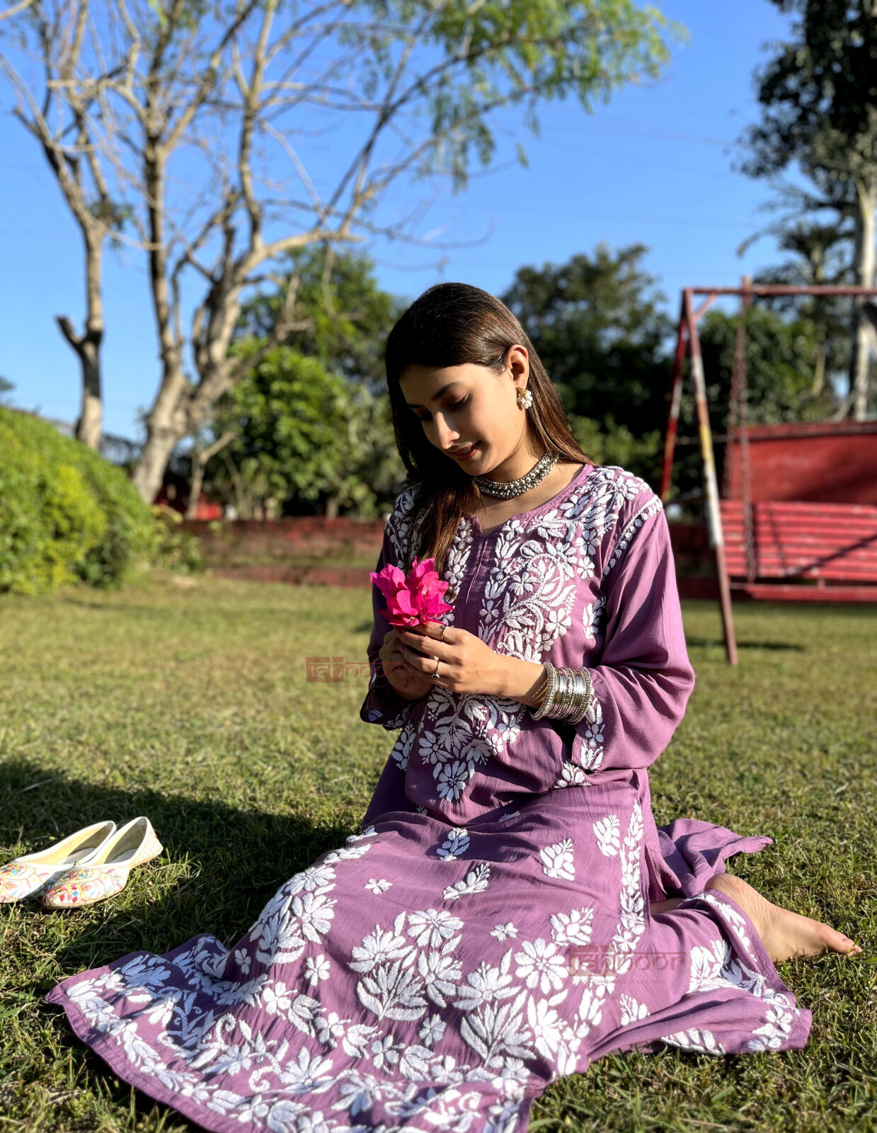 Ishra Modal Chikankari Kurta Plazzo Set - orchid-purple