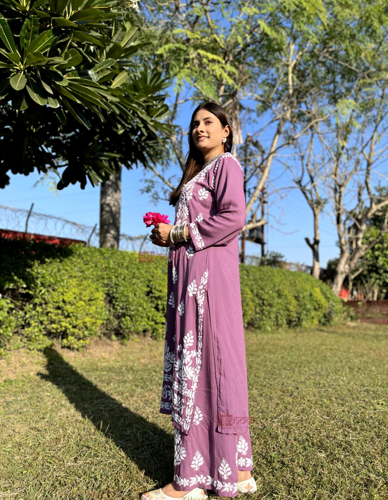 Ishra Modal Chikankari Kurta Plazzo Set - orchid-purple