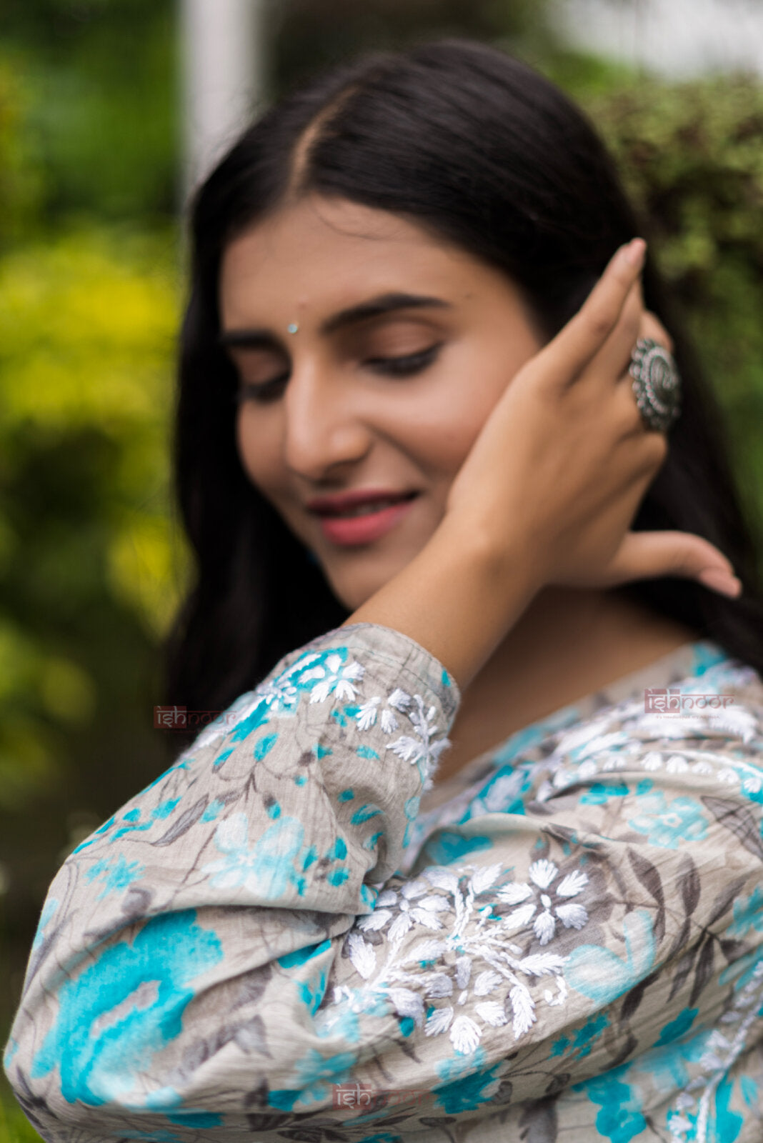 Ishra Chikankari Mul Cotton Kurta Set - slate-blue