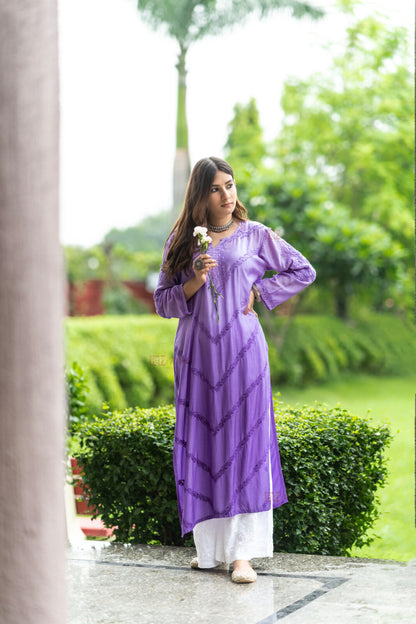 Ishra Premium Modal Chikankari Long Kurti 3 - violet