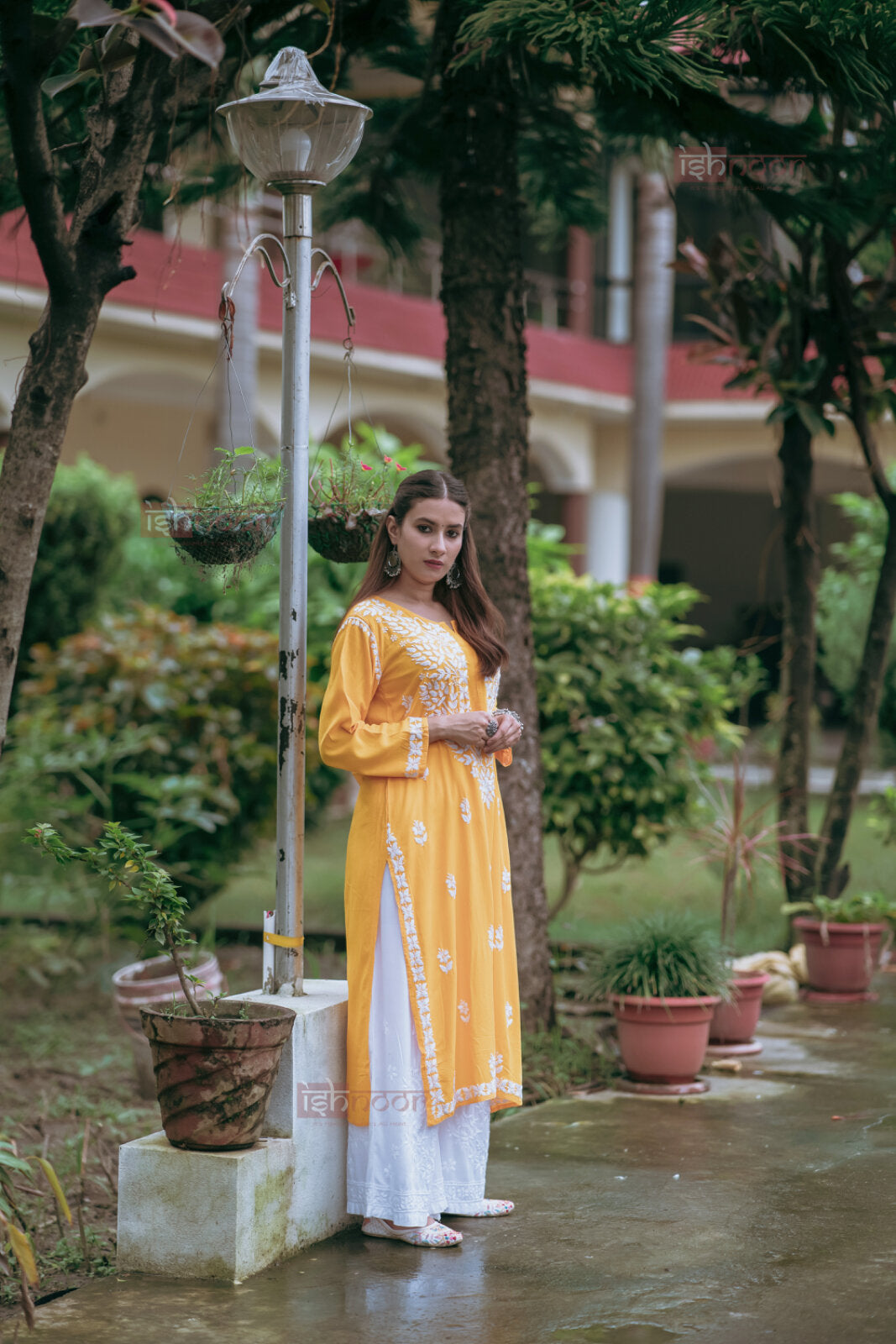Ishra Premium Rayon Long Chikankari Kurti - lemon-yellow