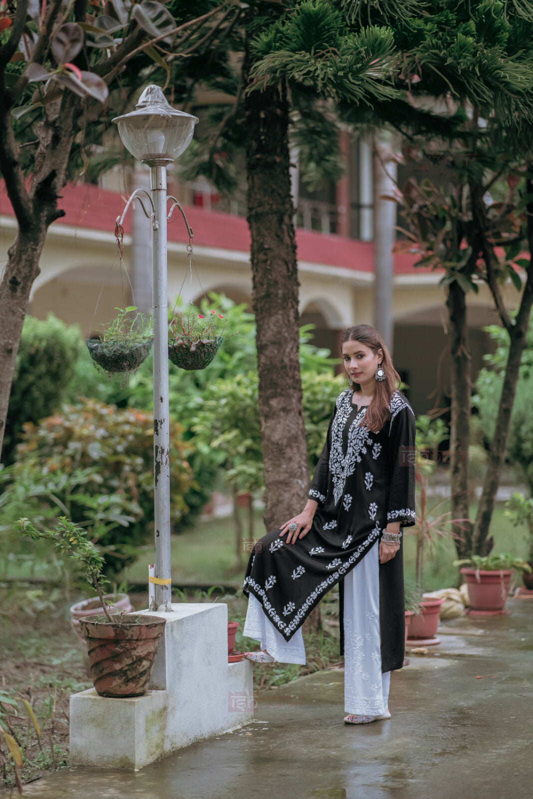Ishra Premium Rayon Long Chikankari Kurti - black