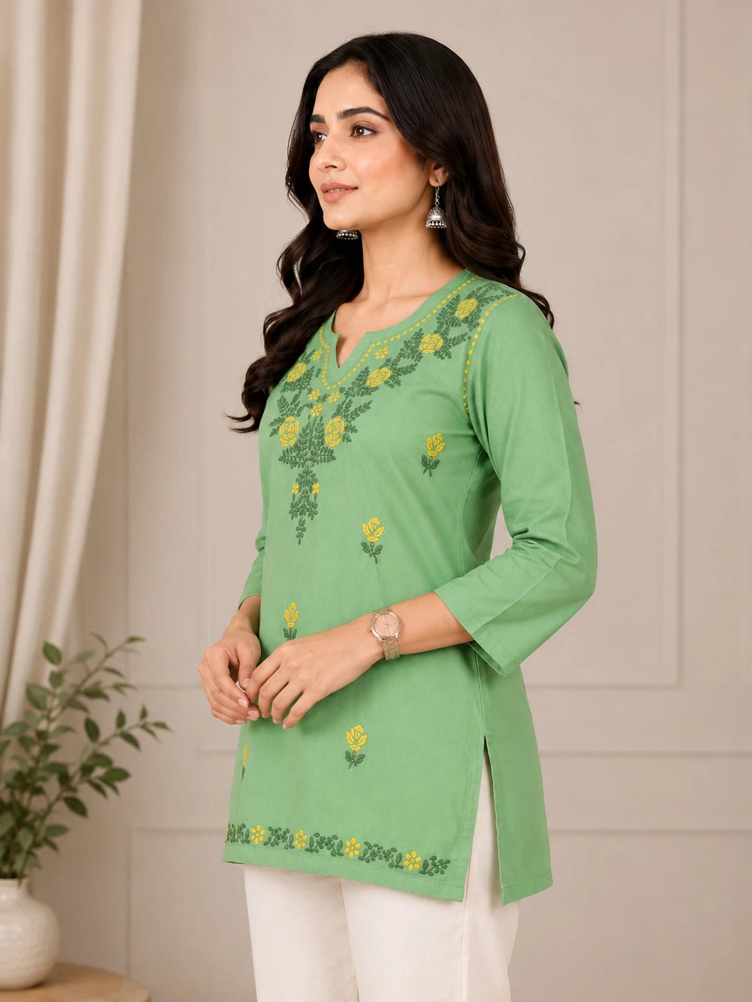 Aayat Rayon Multi Colour Short Chikankari Kurti